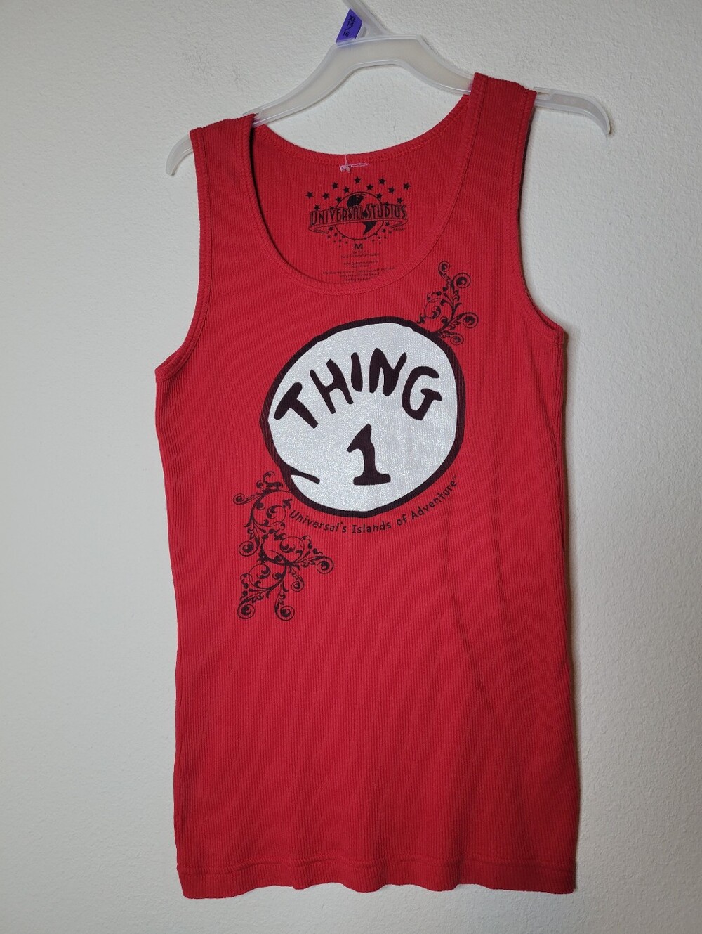 Thing 1 Universal Studios Graphic  Ribbed Tank Top, Red, S, EUC